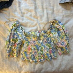 Floral Smocked Top with Puff Sleeves